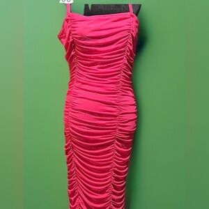 Torrid Pink Bodycon Midi Dress with Ruching and Square Neck for Night Out